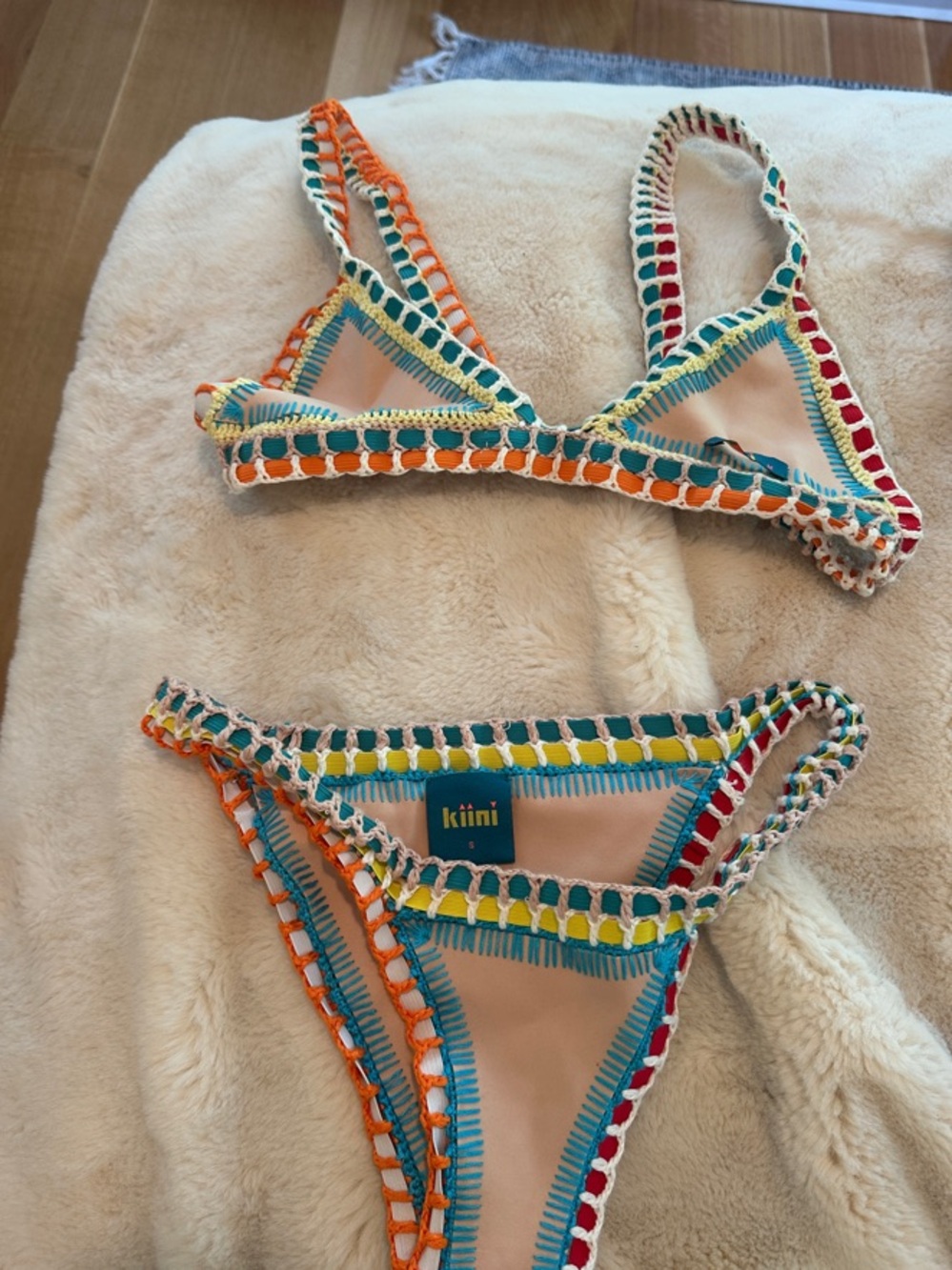 KIINI Nude Bikini with Multicolor Crochet Trim